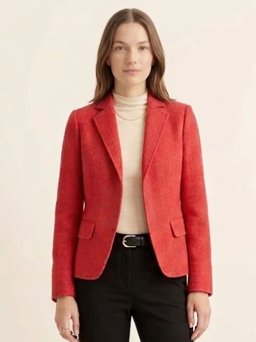 J. Crew 100% Wool Herringbone Cropped Riding Blazer Jacket Crimson Red Size 6